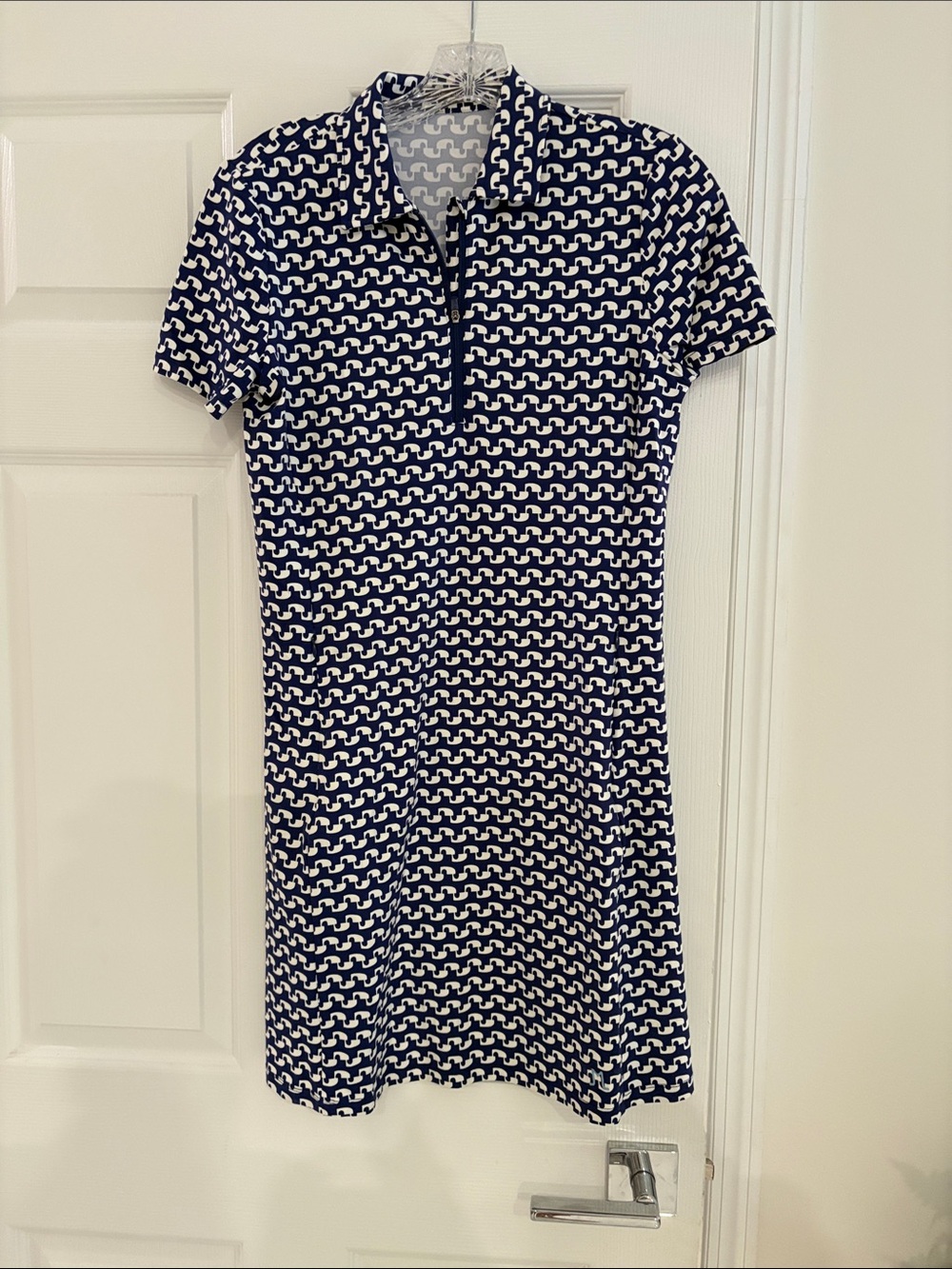Navy and White Patterned Polo Midi j McLaughlin Dress